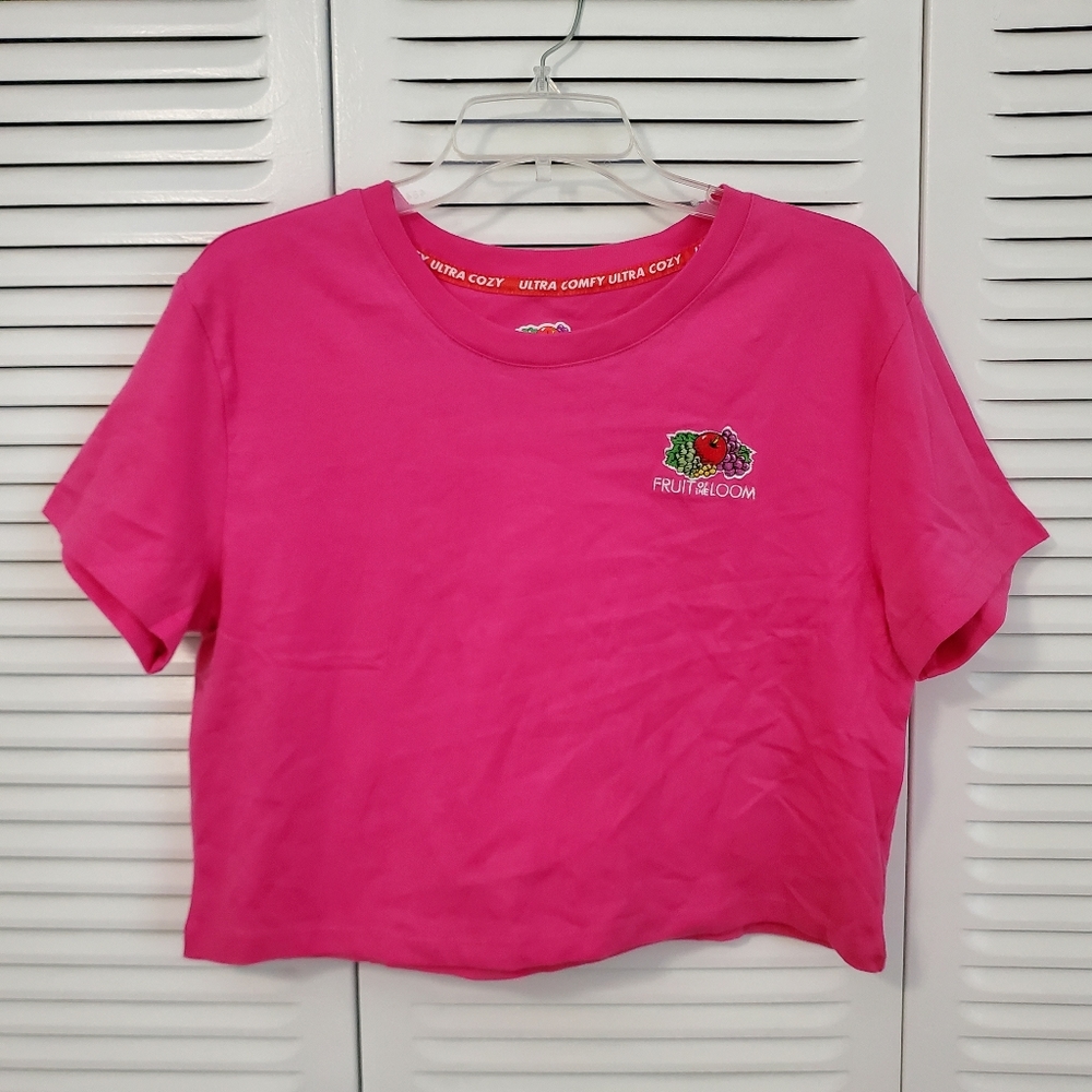 Fruit of the loom pink embroidered crop top